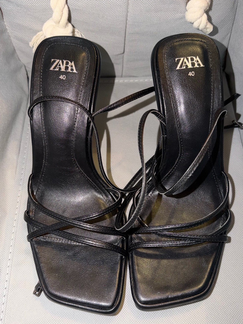 ZARA Black Strappy Square-Toe Heeled Sandals - Picture 8 of 9